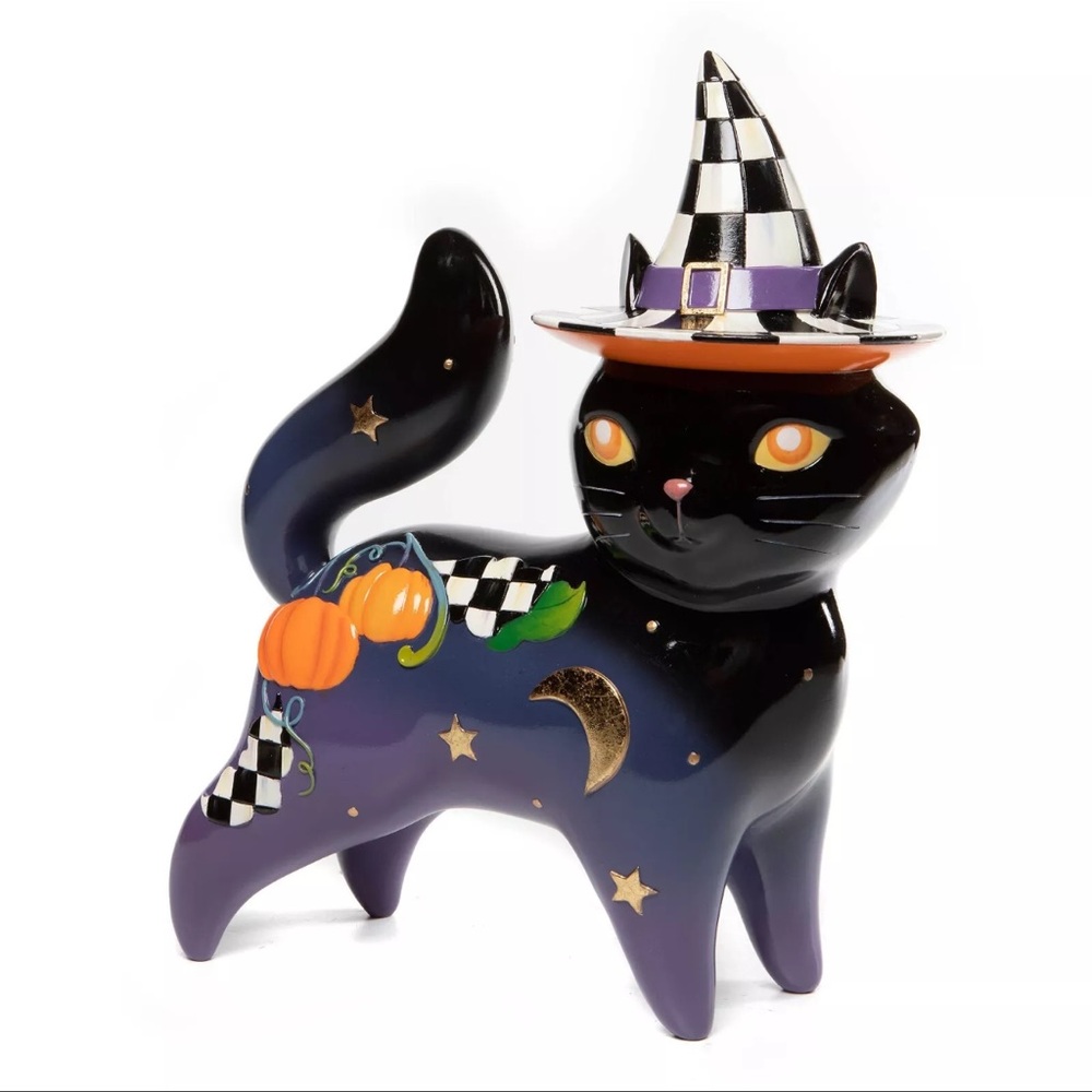 Mackenzie Childs Halloween FORTUNE TELLER BLACK CAT 13" Courtly Check Figure NEW